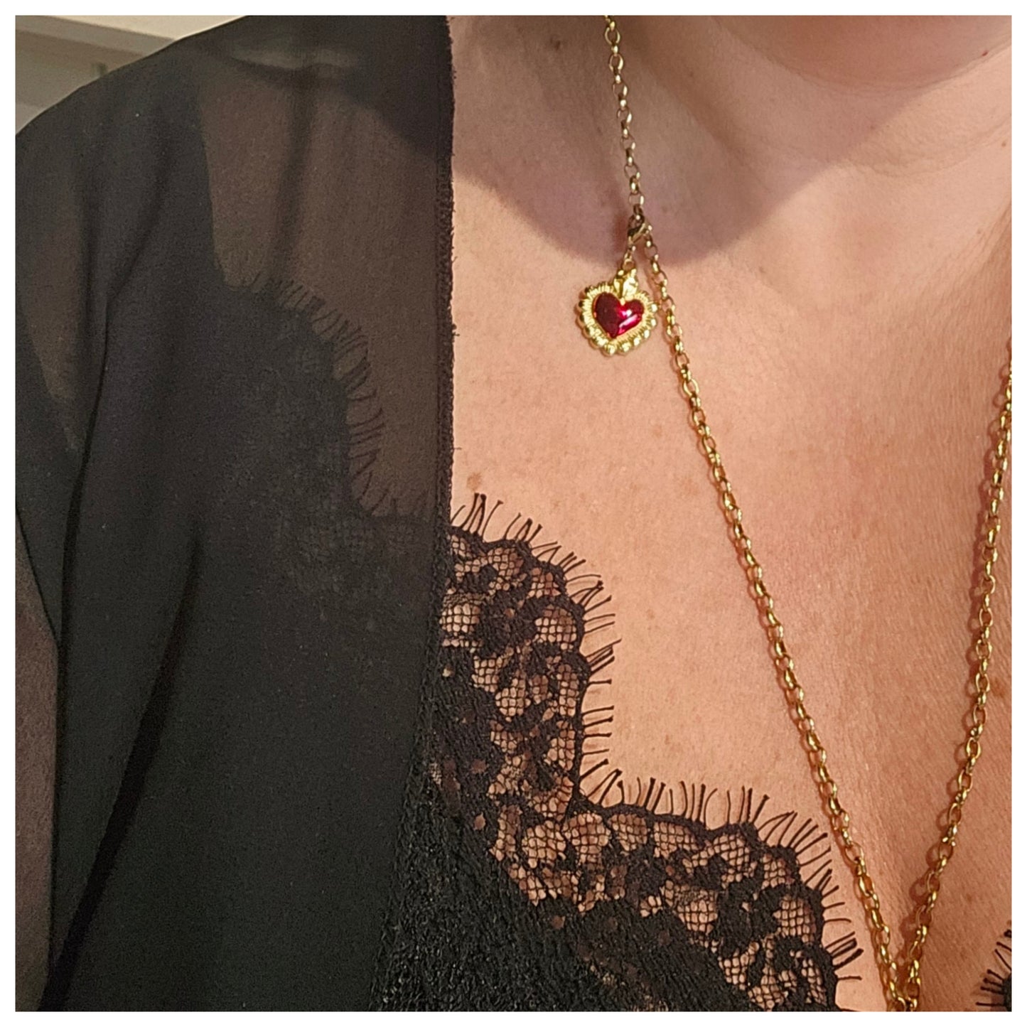 Breloque cœur rouge et doré