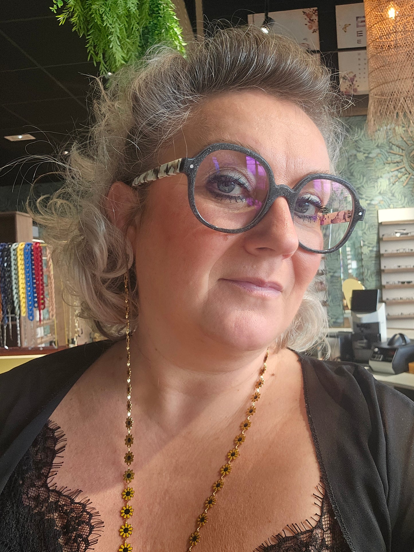 Chaîne de lunettes fleurs acier inoxydable