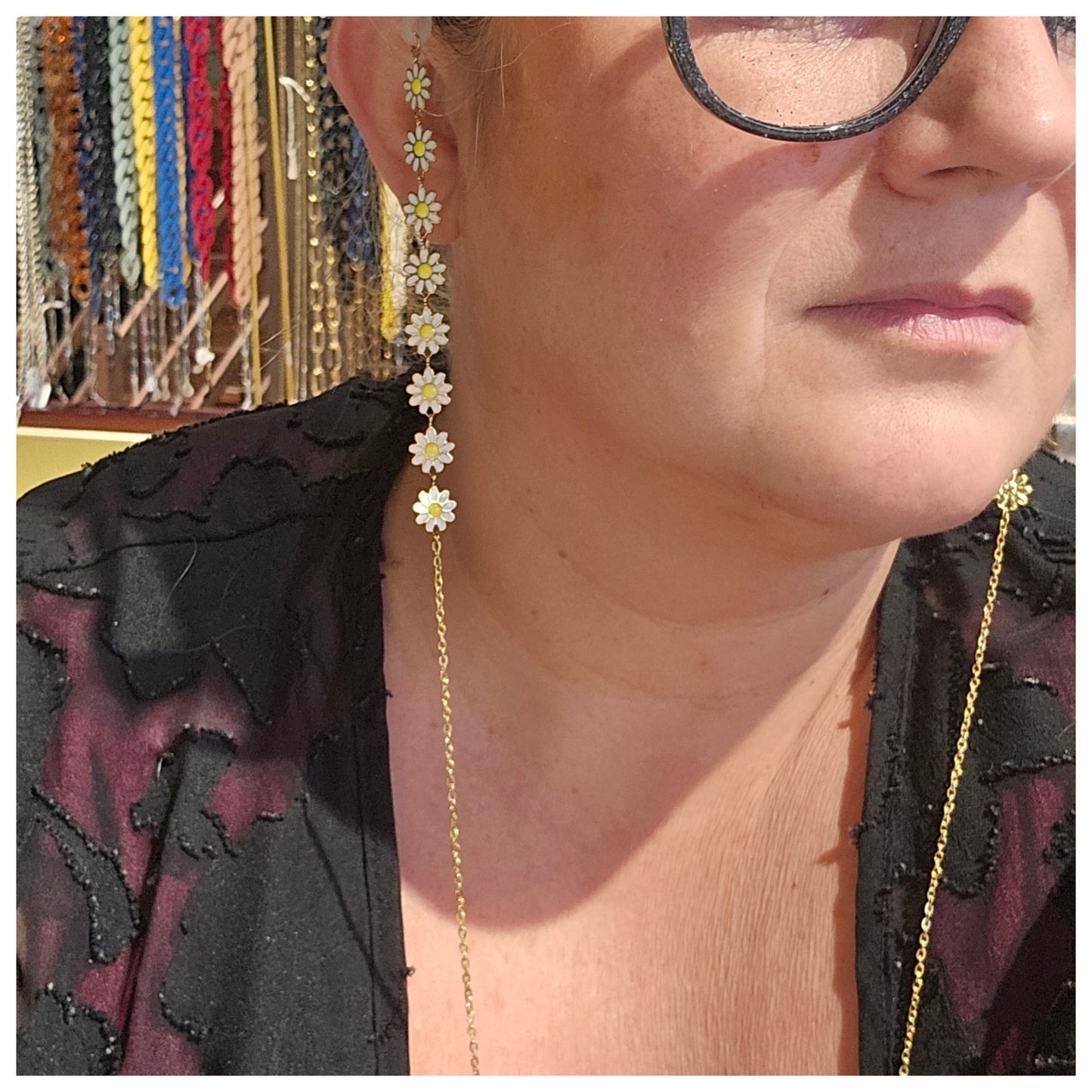 Chaîne de lunettes 8 fleurs acier inoxydable
