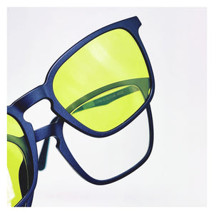 Lunettes Homme antireflet anti-lumière bleue + clip solaire polarisé + clip jaune pour conduite de nuit.