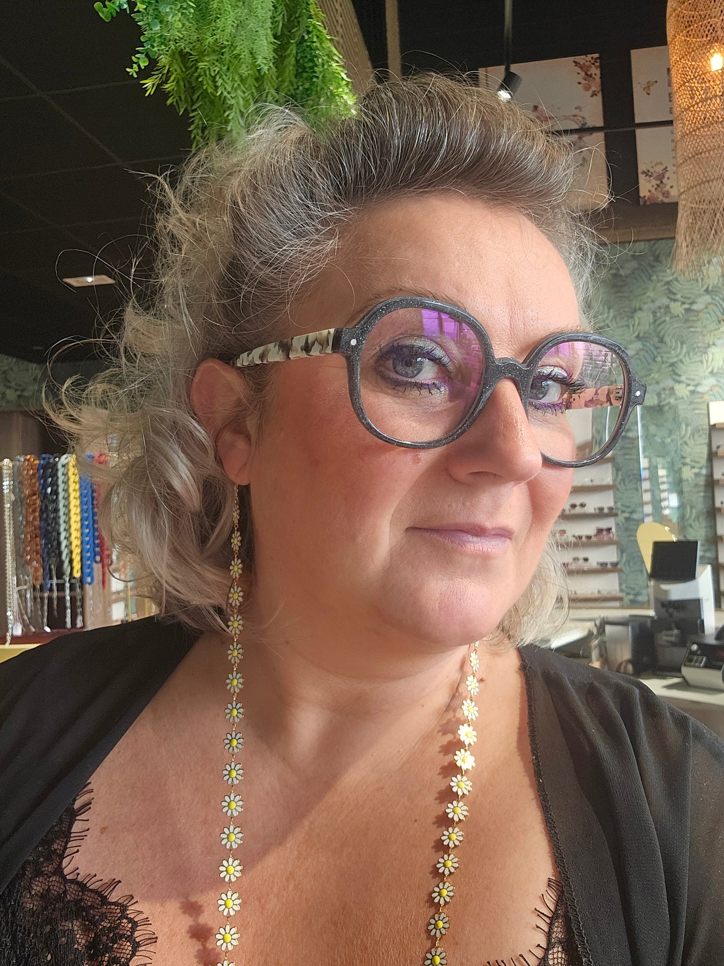 Chaîne de lunettes fleurs acier inoxydable