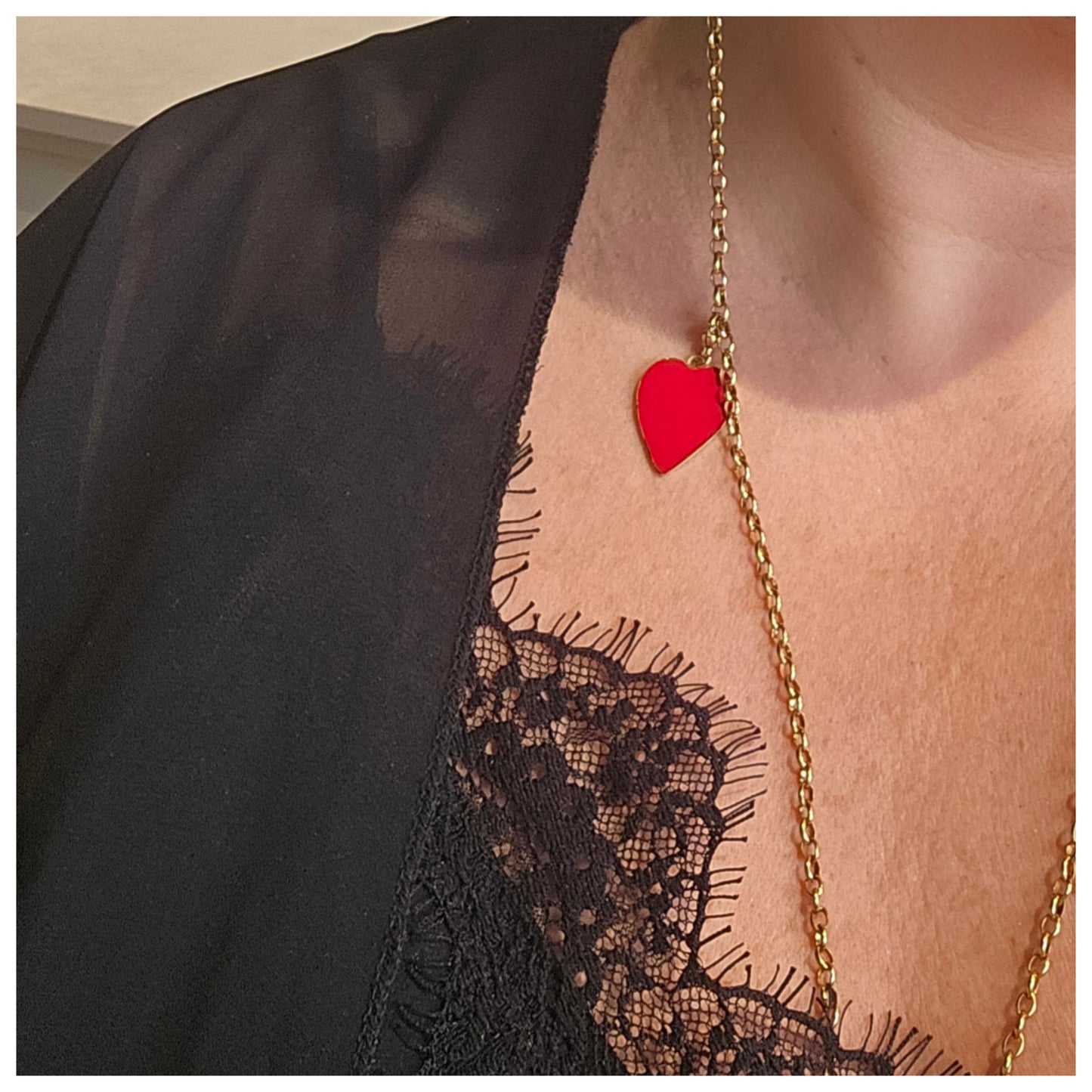Breloque cœur émail rouge